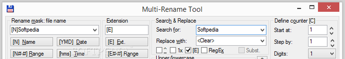 Showing the Total Commander panel for renaming multiple files